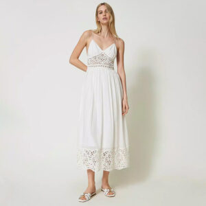 241TT3171_00018-mdl1 Μακρύ Λευκό Φόρεμα Με Μακραμέ Λεπτομέρειες TWINSET