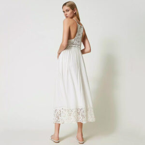 241TT3171_00018-mdl3 Μακρύ Λευκό Φόρεμα Με Μακραμέ Λεπτομέρειες TWINSET