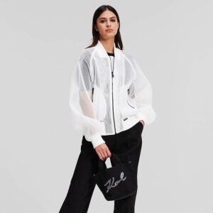 241W1400_100-mdl1 Άσπρο Διχτυωτό Μπουφάν Με Logo KARL LAGERFELD