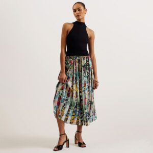 274138_BLK-mdl1 Corino Midi Φόρεμα Με Φλοράλ Πλισέ Φούστα TED BAKER
