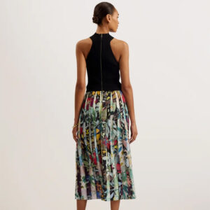 274138_BLK-mdl3 Corino Midi Φόρεμα Με Φλοράλ Πλισέ Φούστα TED BAKER