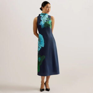 274164_BLU-mdl1 Timava Midi Μπλε Φλοράλ Φόρεμα TED BAKER