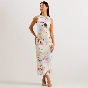 274416_WHT-mdl1 Lilyha Μακρύ Άσπρο Φλοράλ Φόρεμα TED BAKER