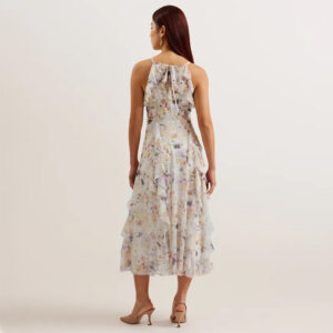274664_WHT-mdl3 Lauriin Μακρύ Άσπρο Φλοράλ Φόρεμα Με Βολάν TED BAKER