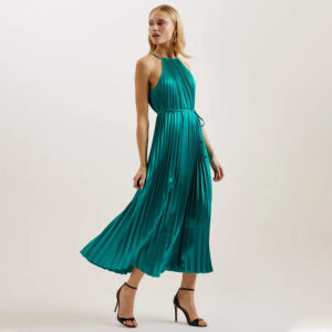 274714_GRN-mdl1 Melike Midi Πράσινο Σατέν Πλισέ Φόρεμα TED BAKER