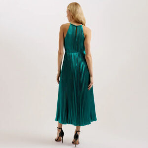274714_GRN-mdl3 Melike Midi Πράσινο Σατέν Πλισέ Φόρεμα TED BAKER