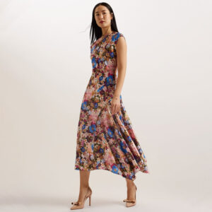 274724_BLK-mdl1 Slanno Μακρύ Φλοράλ Ασύμμετρο Φόρεμα TED BAKER