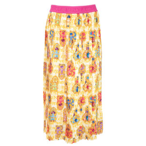 76HAE805-NS454_G03-00 Midi Κίτρινη Εμπριμέ Πλισέ Φούστα VERSACE JEANS COUTURE