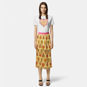 76HAE805-NS454_G03-mdl1 Midi Κίτρινη Εμπριμέ Πλισέ Φούστα VERSACE JEANS COUTURE