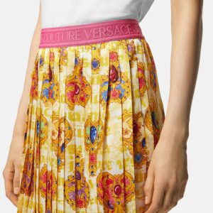 76HAE805-NS454_G03-mdl2 Midi Κίτρινη Εμπριμέ Πλισέ Φούστα VERSACE JEANS COUTURE