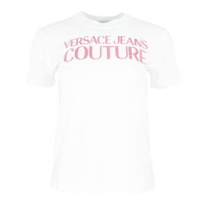 76HAHG03-CJ00G_003-00 Άσπρο T-Shirt Με Ροζ Γκλίτερ Logo VERSACE JEANS COUTURE