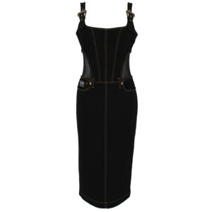 76HAO953-DW060L54_909-00 Midi Μαύρο Τζιν Φόρεμα VERSACE JEANS COUTURE