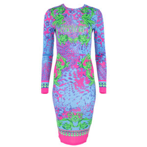 76HAO9P8-JS331_261-00 Midi Στενό Εμπριμέ Φόρεμα Με Logo VERSACE JEANS COUTURE