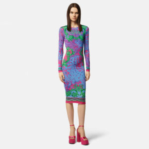 76HAO9P8-JS331_261-mdl1 Midi Στενό Εμπριμέ Φόρεμα Με Logo VERSACE JEANS COUTURE