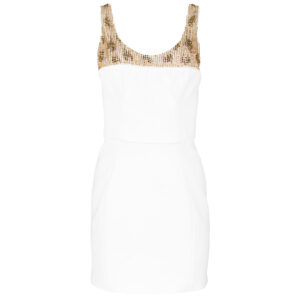AB60242E2_360-00 Κοντό Άσπρο Φόρεμα Με Χάντρες ELISABETTA FRANCHI