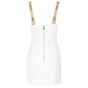 AB60242E2_360-01 Κοντό Άσπρο Φόρεμα Με Χάντρες ELISABETTA FRANCHI