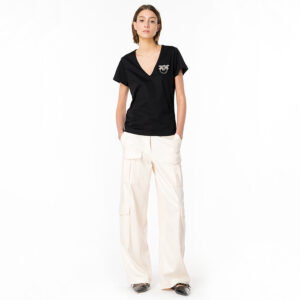 100372A1R7_Z99 & 103306A1OE_D06-mdl1 Turbato Μαύρο T-Shirt Με V pinko Serodoli Μπεζ Παντελόνι Cargo