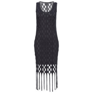 103464Y7ZX_Z99-00 Kill Bill Midi Μαύρο Διάτρητο Φόρεμα Με Κρόσσια pinko
