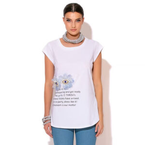 2404007_WHT-mdl1 Ginny Άσπρο T-Shirt Με Σχέδιο C-THROU