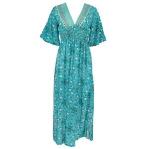 SERAPRMTTRQ-00 Seraphine Maxi Μπλε Εμπριμέ Μεσάτο Φόρεμα LARA ETHNICS