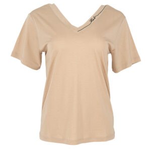 245W1709_746-00 Μπεζ T-Shirt Με V Και Logo KARL LAGERFELD