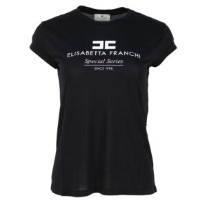 MA00746E2_110-00 Μαύρο T-Shirt Με Άσπρο Logo ELISABETTA FRANCHI