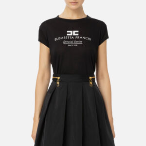 MA00746E2_110-mdl1 Μαύρο T-Shirt Με Άσπρο Logo ELISABETTA FRANCHI