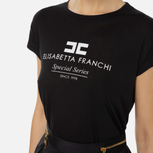 MA00746E2_110-mdl2 Μαύρο T-Shirt Με Άσπρο Logo ELISABETTA FRANCHI