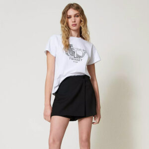 242TP2680_00001-mdl1 Άσπρο T-Shirt Με Κεντημένο Logo TWINSET