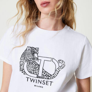 242TP2680_00001-mdl2 Άσπρο T-Shirt Με Κεντημένο Logo TWINSET