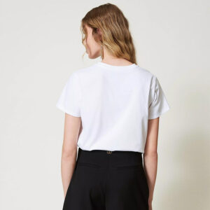 242TP2680_00001-mdl3 Άσπρο T-Shirt Με Κεντημένο Logo TWINSET