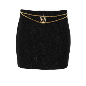 GO06747E2_110-00 Mini Μαύρη Tweed Φούστα Με Αλυσίδα ELISABETTA FRANCHI