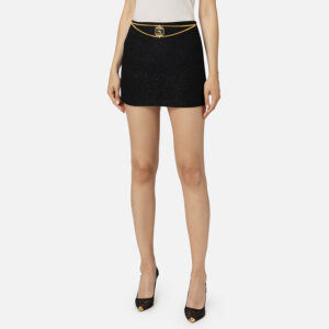 GO06747E2_110-mdl1 Mini Μαύρη Tweed Φούστα Με Αλυσίδα ELISABETTA FRANCHI