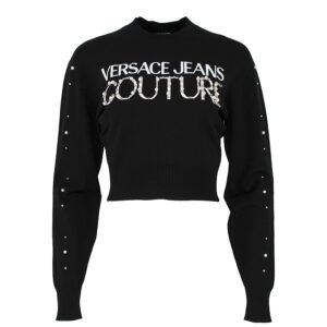 77HAFM30-CMN60_899-00 Μαύρη Φούτερ Με Logo Και Πέρλες VERSACE JEANS COUTURE