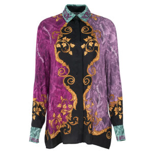77HAL2P2-NS543_R09-00 Μωβ Εμπριμέ Σατέν Πουκάμισο VERSACE JEANS COUTURE