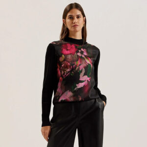 276604_BLK-mdl1 Tabithr Μαύρη Μπλούζα Με Φλοράλ Σχέδιο TED BAKER