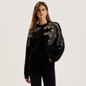 276608_BLK-mdl1 Rosmrry Μαύρη Φούτερ Με Σχέδιο Με Χάντρες TED BAKER