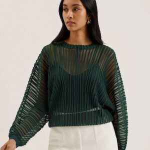 278066_GRN-mdl2 Nellay Πράσινη Ημιδιάφανη Ριγέ Μπλούζα TED BAKER
