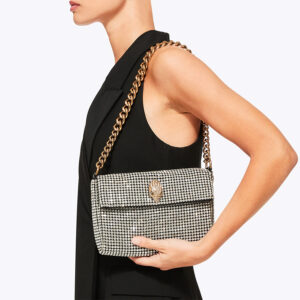 0593763999-mdl1 Small Party Shoulder Ασημί Τσάντα Με Στρας KURT GEIGER