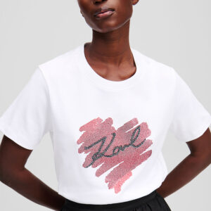 A1W17115_100-mdl2 K/Heart Rhinestone Άσπρο T-Shirt KARL LAGERFELD