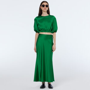 179567_351 & 179610_351-mdl1 Πράσινη Σατέν Μπλούζα Κροπ MAISON SCOTCH Μακριά Πράσινη Σατέν Φούστα