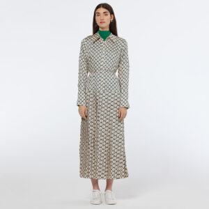 179588_127-mdl1 Μακρύ Μπεζ Σατέν Πλισέ Φόρεμα MAISON SCOTCH