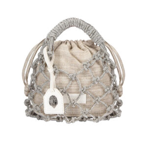 2038267999-00 Small Macrame Crystal Bag Ασημί Πουγκί KURT GEIGER