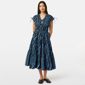 UFU00616T_427-mdl1 Midi Μπλε Εμπριμέ Φόρεμα Με Βολάν MAISON SCOTCH