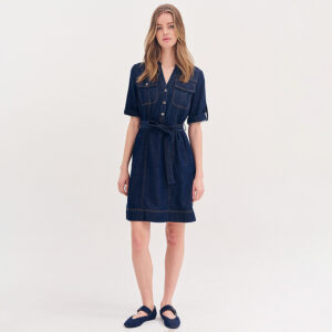 080.50.01.101_BLU-mdl1 Midi Μπλε Φόρεμα Denim forel