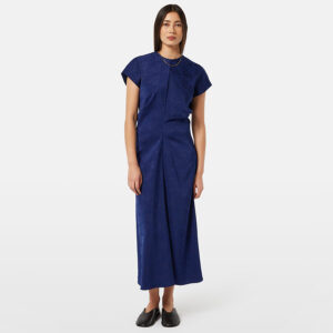 179574_410-mdl1 Midi Μπλε Ζακάρ Φόρεμα Με Σούρες MAISON SCOTCH