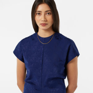 179574_410-mdl2 Midi Μπλε Ζακάρ Φόρεμα Με Σούρες MAISON SCOTCH
