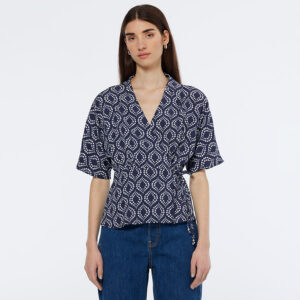 179606_409-mdl2 Μπλε Εμπριμέ Σατέν Μπλούζα MAISON SCOTCH
