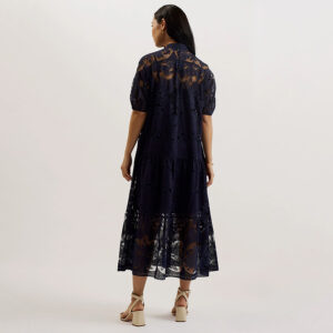 276253_BLU-mdl3 Xativa Midi Μπλε Φόρεμα Δαντέλα TED BAKER