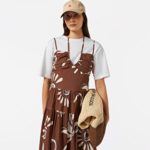 UFU00617T_246-mdl2 Midi Καφέ Εμπριμέ Φόρεμα Με Βολάν MAISON SCOTCH and soda